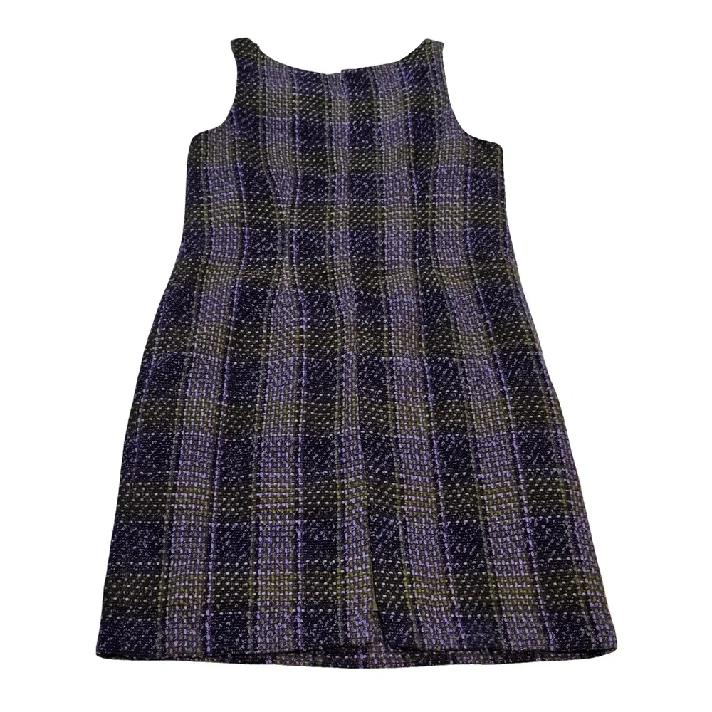 Jessica Howard Size 14 2-Piece Tweed Dress Jacket Set Purple Green Plaid Vintage - Picture 3 of 11